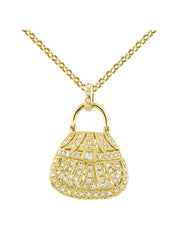 Rylos Great Conversation Starter Diamond Designer Purse Necklace in 14K Yellow Gold or 14K White Gold with 18" Solid Gold Chain