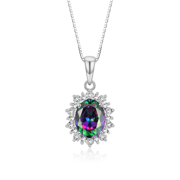 RYLOS Women's Sterling Silver Princess Diana Ring & Pendant Set. Gemstone & Diamonds, 9X7MM Birthstone. Matching Friendship Jewelry, Sizes 5-10.