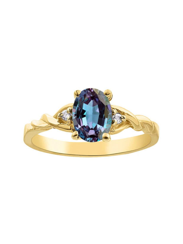 Rylos Timeless 14K Yellow Gold Birthstone Ring - 7X5MM Oval Gemstone & Sparkling Diamonds - Women's Jewelry, Sizes 5-10