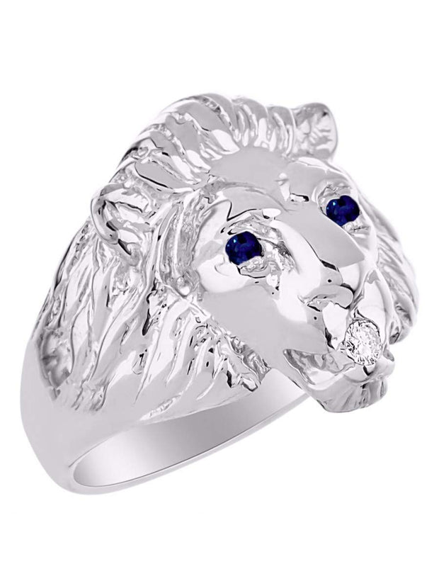 Rylos Lion Head Ring with Gemstone Eyes & Diamond Mouth – Fun Designer Rings in Sizes 6-13 in Sterling Silver