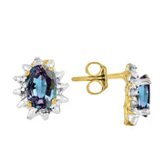 RYLOS Earrings For Women 14K Yellow Gold - June Birthstone Earrings Simulated Alexandrite 6X4MM Color Stone Gemstone Jewelry For Women Gold Earrings