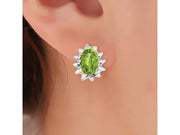 RYLOS Earrings For Women 14K White Gold - August Birthstone Earrings Peridot 6X4MM Color Stone Gemstone Jewelry For Women Gold Earrings