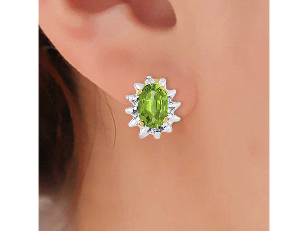 RYLOS Earrings For Women 14K White Gold - August Birthstone Earrings Peridot 6X4MM Color Stone Gemstone Jewelry For Women Gold Earrings