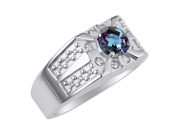 Rylos Men's Designer Starburst Ring with 7MM Round Gemstone & Diamond  Birthstone Rings in Sizes 8-13 in Sterling Silver