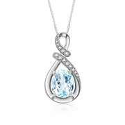 Rylos Sterling Silver Classic Designer Necklace: Gemstone & Diamond Pendant, 18" Chain, 9X7MM Birthstone, Women's Elegant Jewelry