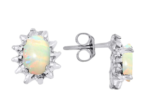 RYLOS Earrings For Women 14K White Gold - October Birthstone Earrings - Opal 6X4MM Color Stone Gemstone Jewelry For Women Gold Earrings