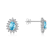 RYLOS 14K White Gold Halo Stud Earrings - 6X4MM Pear Shape Gemstone & Diamonds - Exquisite Birthstone Jewelry