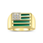 Rylos Yellow Gold Plated Silver 925 USA Flag Designer Men's Ring, featuring Diamonds, Onyx, Quartz in Red, Blue, or Green, & Tiger Eye. In sizes 8 to 13, patriotic sophistication to your collection