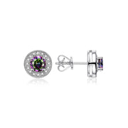 RYLOS 14K White Gold Halo Stud Earrings - 4MM Round Gemstone & Diamonds - Exquisite Birthstone Jewelry