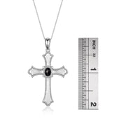 Rylos 14K White Gold Cross Necklace with Gemstones, Diamonds & 18 Chain - 6X4MM Birthstone Pendant for Women - Elegant Diamond Jewelry