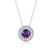 Rylos 14K White Gold Halo Designer Necklace: Gemstone & Diamond, 18" Chain, 4MM Birthstone, Women's Elegant Jewelry