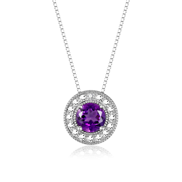 Rylos Halo Designer Matching Set Sterling Silver: Ring, Earring & Pendant Necklace. Gemstone & Diamonds, 4MM Birthstone; Sizes 5-10.