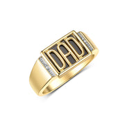 Rylos Yellow Gold Plated Silver Silver DAD Ring adorned with Diamonds and Black Onyx. Available in sizes 8 to 13, make a bold and meaningful addition to your men's jewelry collection.