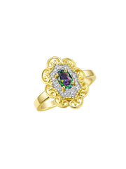 Rylos 14K Yellow Gold Floral Designer Ring with 6X4MM Oval Gemstone & Sparkling Diamonds - Birthstone Jewelry for Women - Available in Sizes 5 to 10 Embrace Elegance!