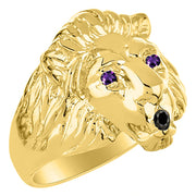 Rylos Men's 14K Yellow Gold Lion Head Ring with Black Diamond Mouth & Gemstone Eyes  Fun Designer Rings in Sizes 6-13