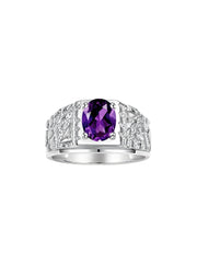 Rylos Men's Rings Designer Nugget Ring: Oval 9X7MM Gemstone & Sparkling Diamonds - Color Stone Birthstone Rings for Men, Sterling Silver Rings in Sizes 8-13. Mens Jewelry