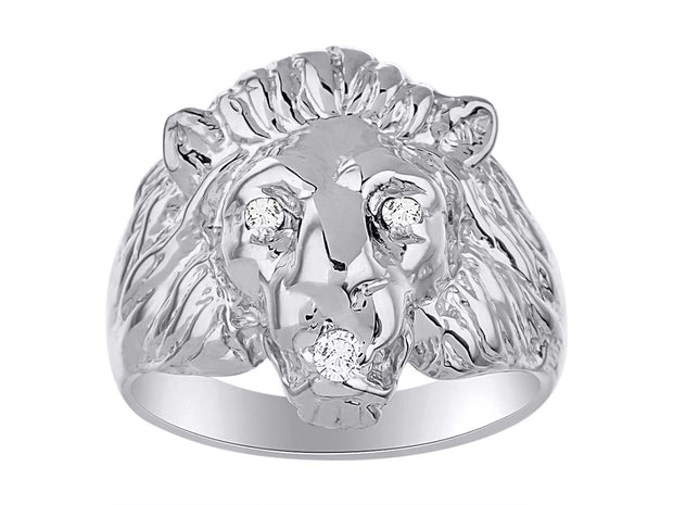 Rylos Lion Head Ring with Gemstone Eyes & Diamond Mouth – Fun Designer Rings in Sizes 6-13 in Sterling Silver