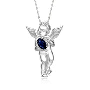 Rylos Guardian Angel Necklace with 6X4MM Gemstone & Diamonds on 18" Chain -Sterling Silver Birthstone Pendant