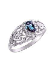 Rylos Ring with Filigree Heart, 6X4MM Gemstone, and Diamonds - Birthstone Jewelry for Women in Sterling Silver, Available in Sizes 5-10