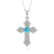 Rylos 14K White Gold Cross Necklace: Gemstone & Diamond Pendant - 7X5MM Birthstone - 18 Chain - Elegant Jewelry