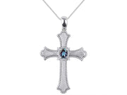 Rylos 14K White Gold Cross Necklace with Gemstones, Diamonds & 18 Chain - 6X4MM Birthstone Pendant for Women - Elegant Diamond Jewelry