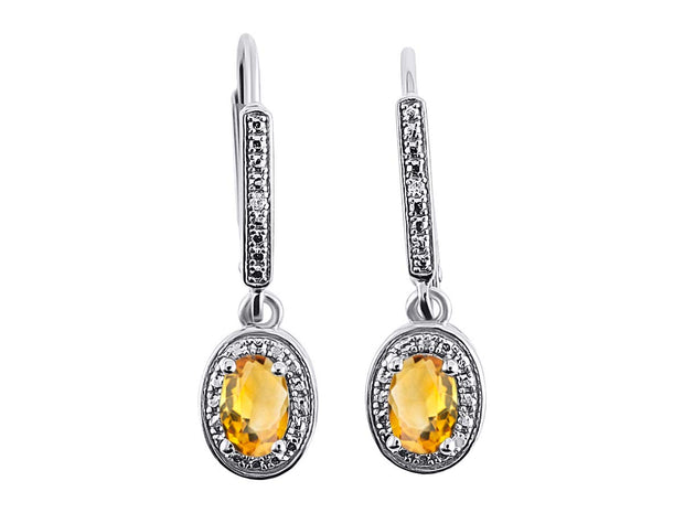 RYLOS Women's Sterling Silver Dangling Earrings - Oval Shape Gemstone & Diamonds - 6X4MM Birthstone Earrings - Exquisite Color Stone Jewelry