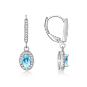 RYLOS Women's Sterling Silver Dangling Earrings - Oval Shape Gemstone & Diamonds - 6X4MM Birthstone Earrings - Exquisite Color Stone Jewelry