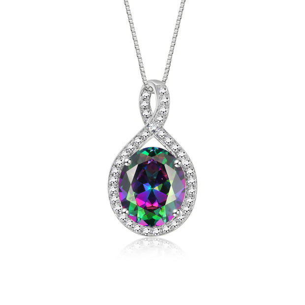 Rylos Sterling Silver Halo Designer Necklace: Gemstone & Diamond Pendant, 18" Chain, 12X10MM Birthstone, Elegant Women's Jewelry