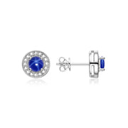 RYLOS Sterling Silver Halo Stud Earrings - 4MM Round Gemstone & Diamonds - Exquisite Birthstone Jewelry