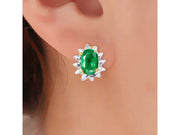 RYLOS Earrings For Women 14K White Gold - May Birthstone Earrings Emerald 6X4MM Color Stone Gemstone Jewelry For Women Gold Earrings