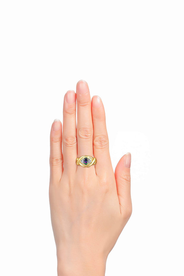 Rylos Hugs & Kisses XOXO Ring with 7X5MM Gemstone & Diamonds - Birthstone Jewelry for Women in Yellow Gold Plated Silver, Sizes 5-10