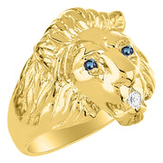 Rylos Lion Head Ring with Gemstone Eyes & Diamond Mouth  Fun Designer Rings in Sizes 6-13 in Yellow Gold Plated Silver