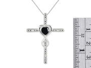 Rylos Women's 14K White Gold Heart Gemstone & Diamond Cross Necklace. 6MM Birthstone. With 18" Chain. Elegant Jewelry for Women.