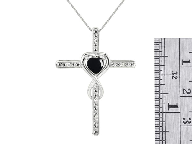 Rylos Women's 14K White Gold Heart Gemstone & Diamond Cross Necklace. 6MM Birthstone. With 18" Chain. Elegant Jewelry for Women.