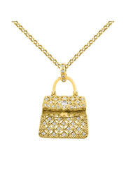 Rylos Great Conversation Starter Diamond Designer Purse Necklace in 14K Yellow Gold or 14K White Gold with 18" Solid Gold Chain