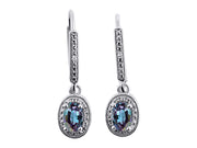 RYLOS Women's 14K White Gold Dangling Earrings - Oval Shape Gemstone & Diamonds - 6X4MM Birthstone Earrings - Exquisite Color Stone Jewelry