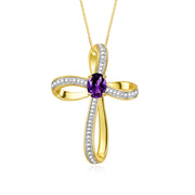 Rylos Sterling Silver Cross Necklace: Gemstone & Diamond Pendant, 18 Chain, 8X6MM Birthstone, Elegant Women's Jewelry