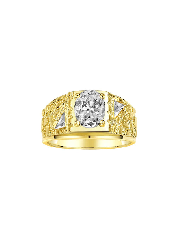 Rylos Men's Rings Designer Nugget Ring: Oval 9X7MM Gemstone & Sparkling Diamonds - Color Stone Birthstone Rings for Men, Yellow Gold Plated Silver Rings in Sizes 8-13. Mens Jewelry