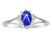 Rylos Rings For Women 14K White Gold - * Blue Star Sapphire & Diamond Ring - September Birthstone* 6X4MM Color Stone Gemstone Jewelry For Women Gold Ring