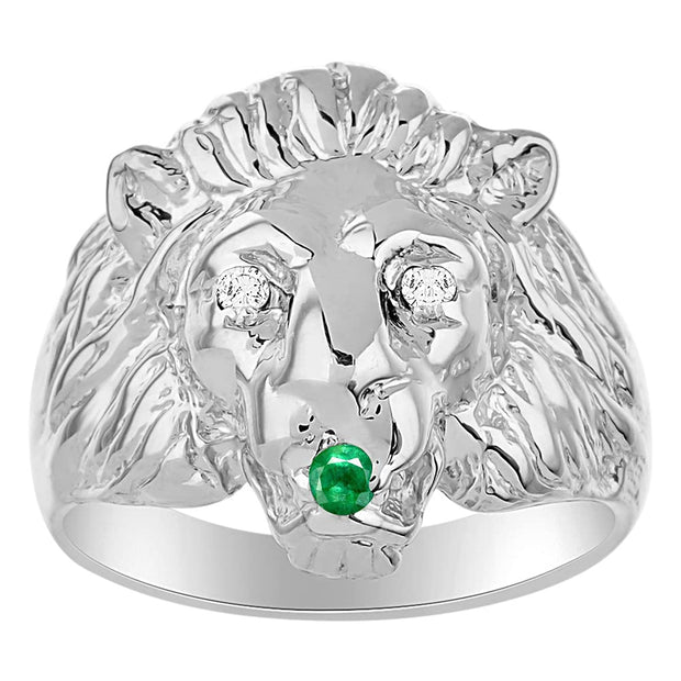 RYLOS Lion Head Ring with Color Stones in Eyes & Diamond in the Mouth – Fun Designer Rings in Sizes 6-13 in Sterling Silver