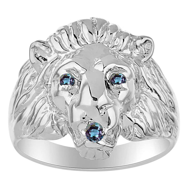 Rylos Lion Head Ring Gemstones in Eyes & Mouth - #1 in Men's Jewelry; Conversation Starter Sizes 6-13 set in Sterling Silver