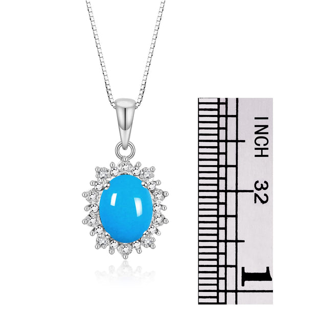 Rylos Princess Diana Inspired Necklace: Gemstone & Diamond Sterling Silver Pendant, 18 Chain, 9X7MM Birthstone, Women's Jewelry