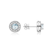 RYLOS Sterling Silver Halo Stud Earrings - 4MM Round Gemstone & Diamonds - Exquisite Birthstone Jewelry