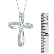 Rylos Sterling Silver Cross Necklace: Gemstone & Diamond Pendant, 18 Chain, 8X6MM Birthstone, Elegant Women's Jewelry