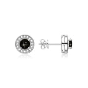 RYLOS Sterling Silver Halo Stud Earrings - 4MM Round Gemstone & Diamonds - Exquisite Birthstone Jewelry