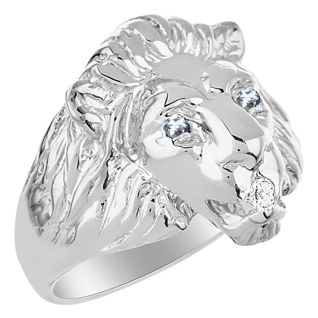 Rylos Lion Head Ring with Gemstone Eyes & Diamond Mouth – Fun Designer Rings in Sizes 6-13 in Sterling Silver