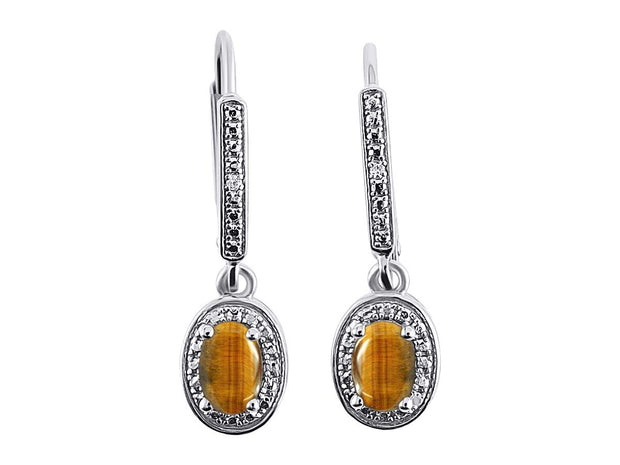 RYLOS Women's Sterling Silver Dangling Earrings - Oval Shape Gemstone & Diamonds - 6X4MM Birthstone Earrings - Exquisite Color Stone Jewelry