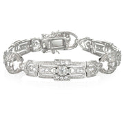 Rylos Sterling Silver Rhodium Plate White CZ Station Bracelet in 7.25" Length