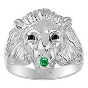 Rylos Lion Head Ring with Black Diamonds in Eyes & Gemstone in the Mouth  Fun Designer Sterling Silver Rings in Sizes 6-13