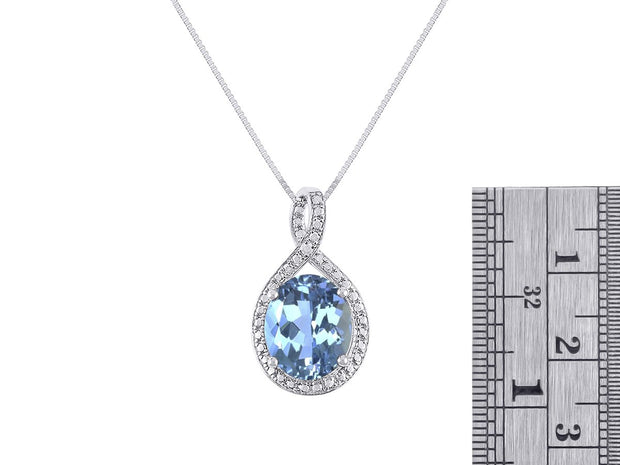 Rylos Sterling Silver Halo Designer Necklace: Gemstone & Diamond Pendant, 18" Chain, 12X10MM Birthstone, Elegant Women's Jewelry